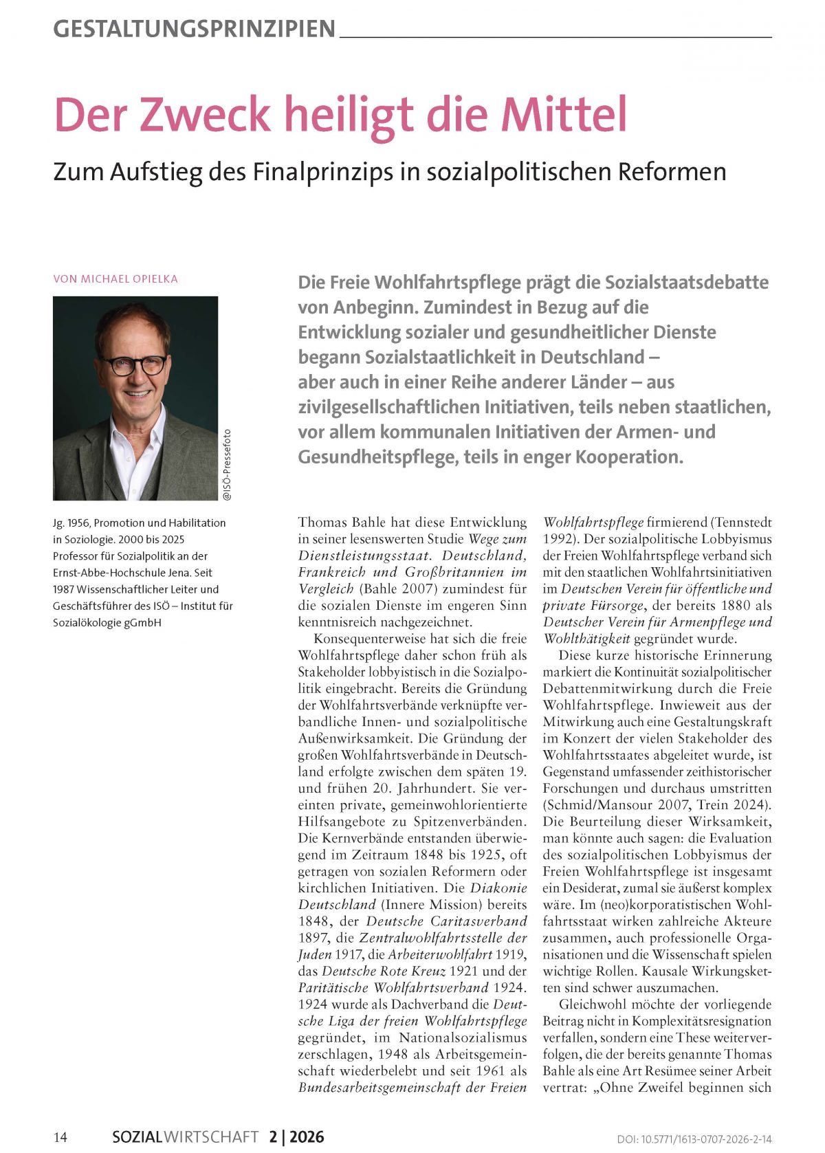 Michael Opielka, Der Zweck heiligt die Mittel. Zum Aufstieg des Finalprinzips in sozialpolitischen Reformen (2026) 