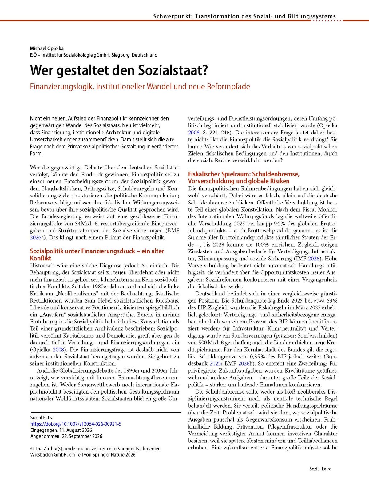 Neu erschienen: Michael Opielka, Wer gestaltet den Sozialstaat? 