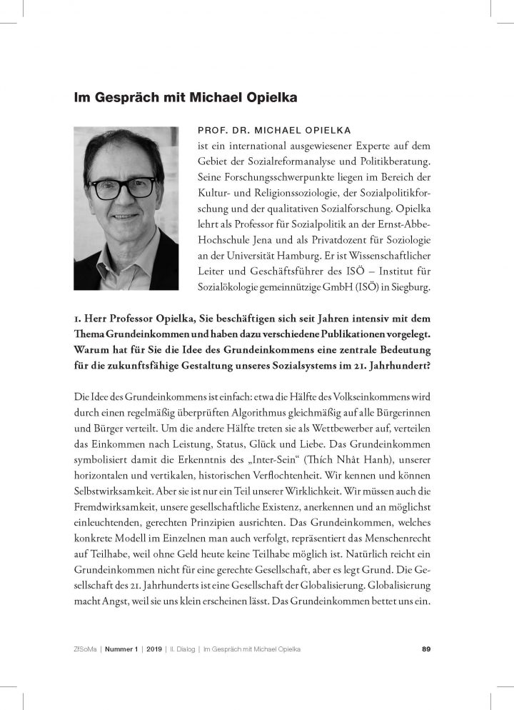 „Zeitschrift für Sozialmanagement“: Im Gespräch mit Michael Opielka 