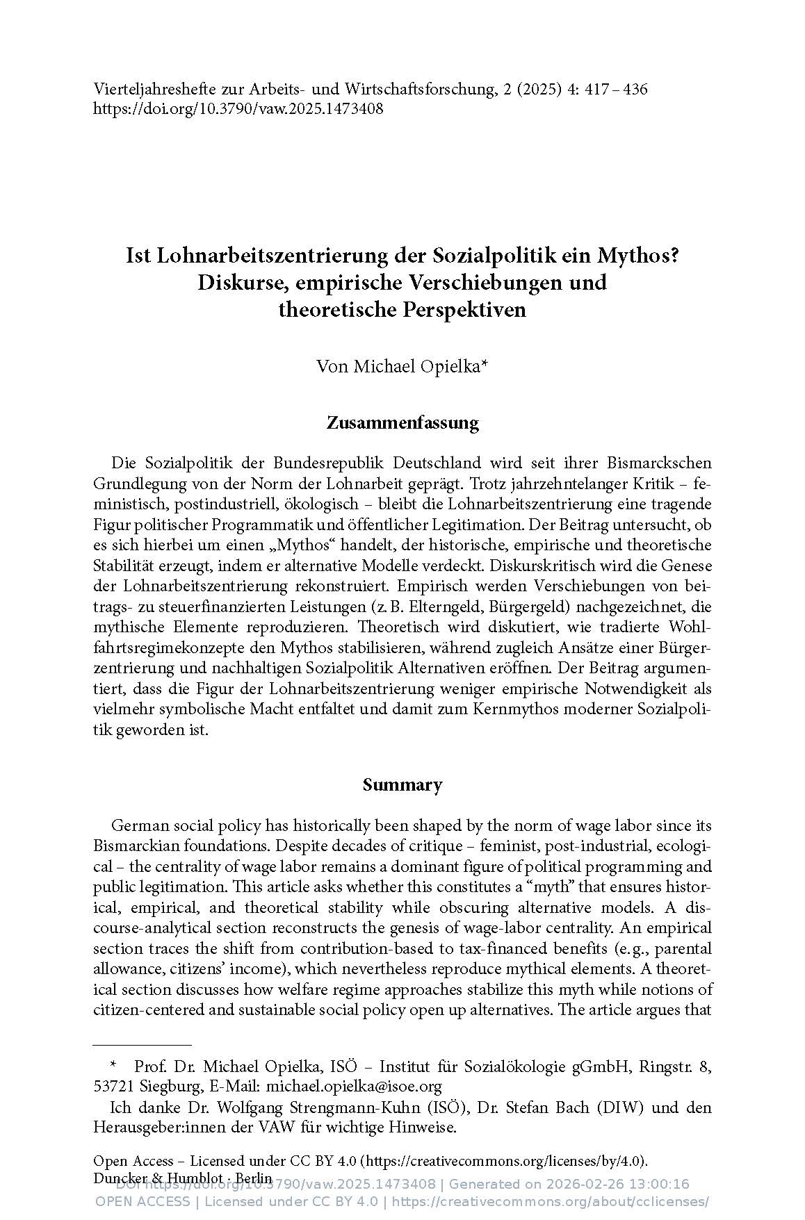 Sozialpolitischer Mythos Lohnarbeitszentrierung – neuer Beitrag aus dem ISÖ 