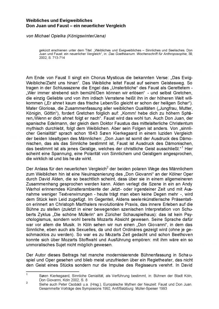 Michael Opielka, Weibliches und Ewigweibliches. Don Juan und Faust – ein neuerlicher Vergleich (2002) 