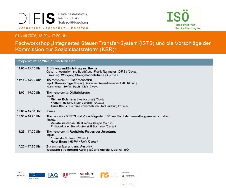 Fachworkshops „Integriertes Steuer-Transfer-System (ISTS) und die Vorschläge der Kommission zur Sozialstaatsreform (KSR)“